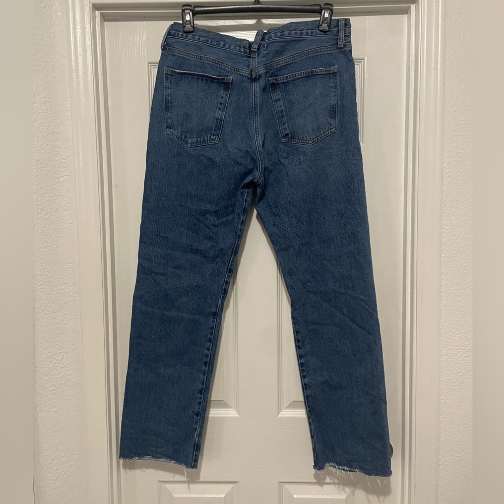 AGOLDE Crisscross High Waist Raw Hem Straight Leg Organic Cotton Jeans - Picture 5 of 5